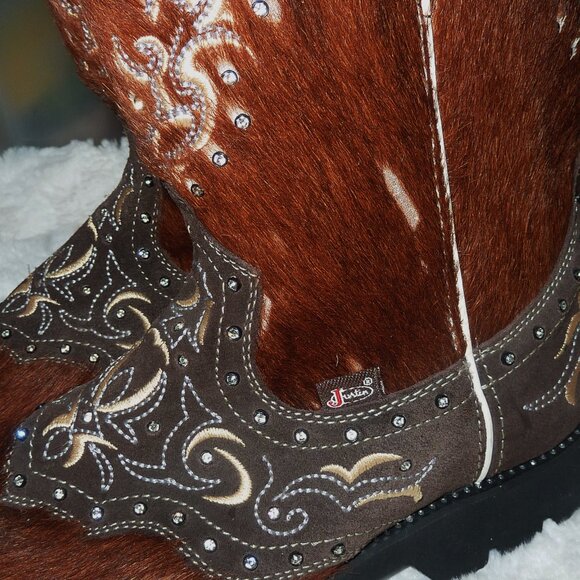 RARE Justin Leather Brindle Hair-On Hide w/ Rhinestones Cowgirl Boots 9 - Picture 6 of 16